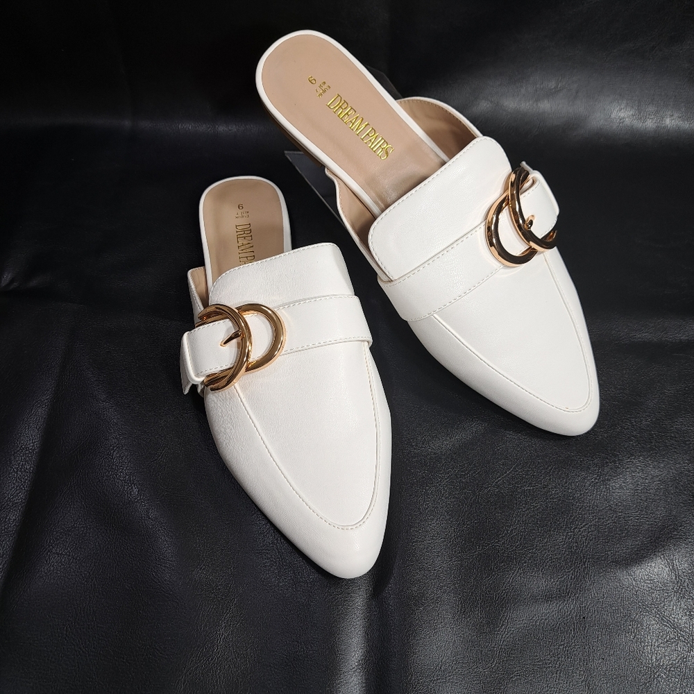 Dream Pairs Women's White Pointed Toe Flat Slip On Mules Size 9 - Picture 5 of 16